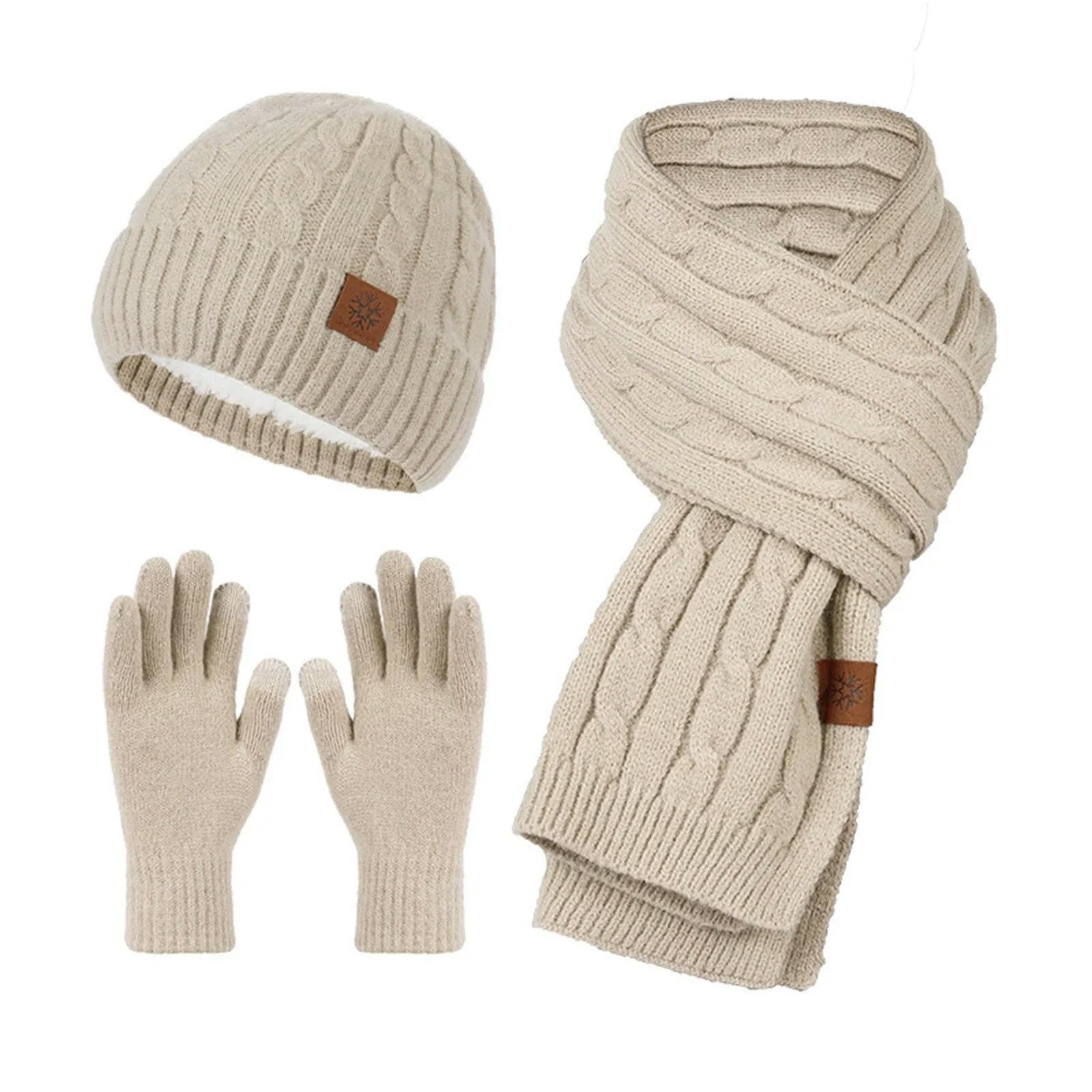 Mütze, Schal & Handschuh-Sets Für Damen Strickmütze Für Damen, Mütze Für Kaltes Wetter, 3er-Pack, Warme Wintermütze Für Damen, Schal Und Handschuhe, Weich-Khaki-eine Größe