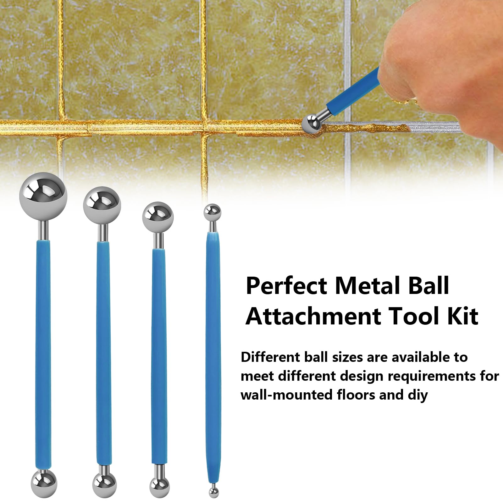 Set di Attrezzi per Piastrelle, 4 Estrattori a Sfera di Metallo, 6 Estrattori in Silicone, Blu
