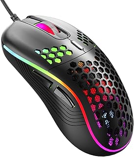 AVMTON Wired Gaming Mouse,Lightweight Honeycomb Shell Mouse Ergonomic, 6 programmable Buttons, 1200/2400/4800/7200 DPI Computer Mouse, for laptops, PC Gamers, Computer (Black)
