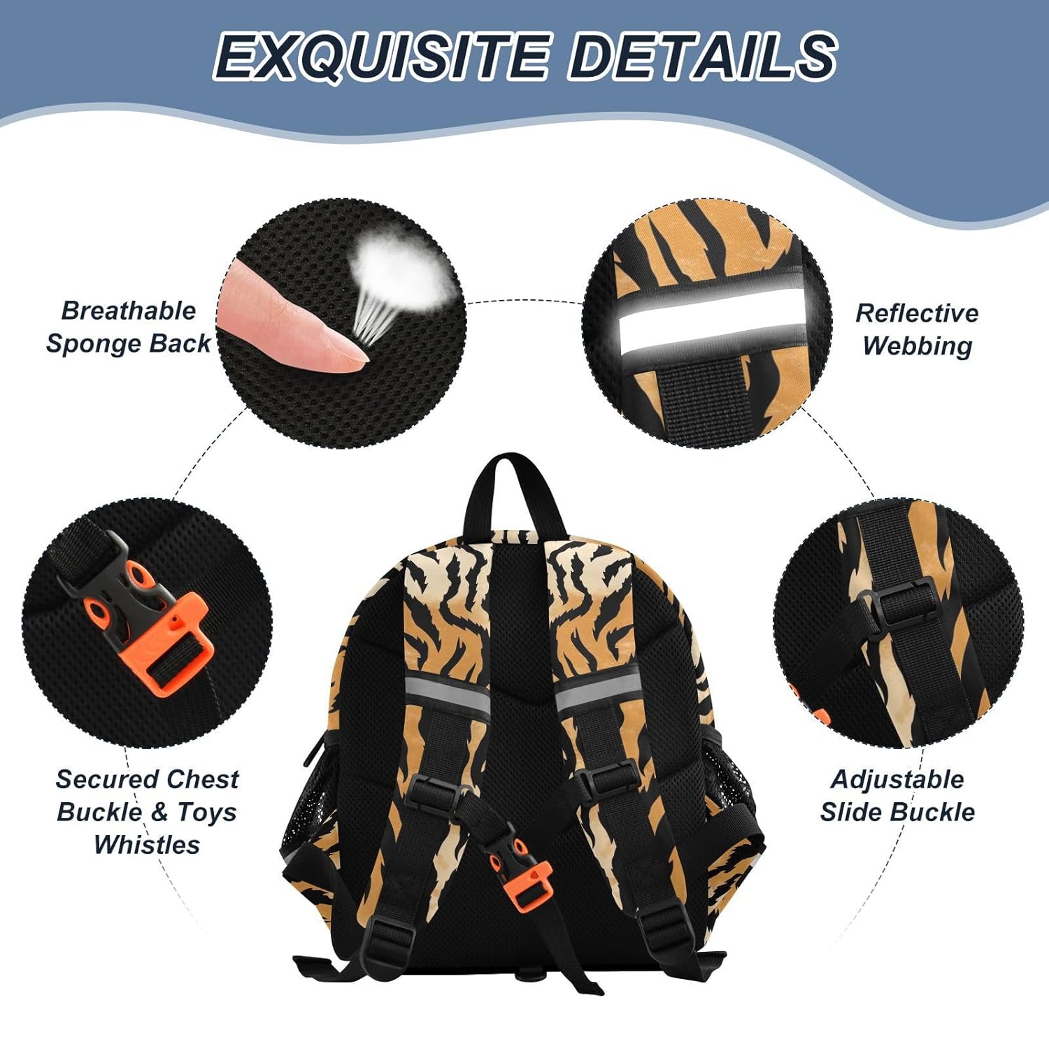 Tiger Stripe Toddler Harness Backpack for Boys Girls 3-6 Years Kids Backpack with Anti Lost Safety Leash Child Leash Backpack for Travel Walking Preschool