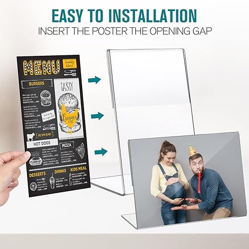 Miniatura 5 de Yulejo 24 soportes acrílicos para letreros, soporte de exhibición de fotos transparente para folletos, soporte de acrílico inclinado para el hogar,