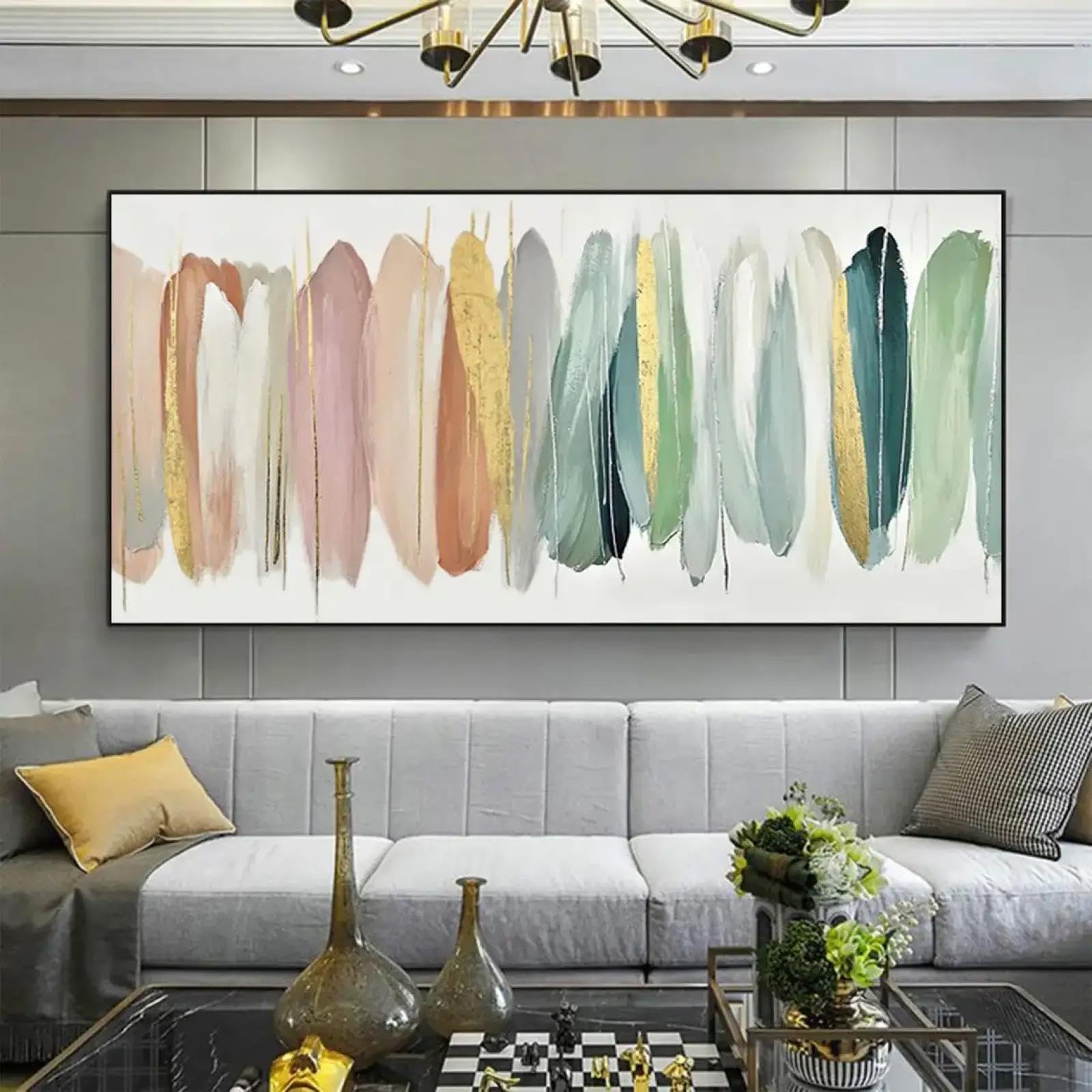 18meng Art Abstrakte Bilder Leinwand XXL 200x100 cm Modern Leinwandbilder Wandbild Bunt Feder Bilder Wandbild Kunstdruck Wohnzimmer Schlafzimmer Wanddekoration Bild auf Leinwand Ungerahmt