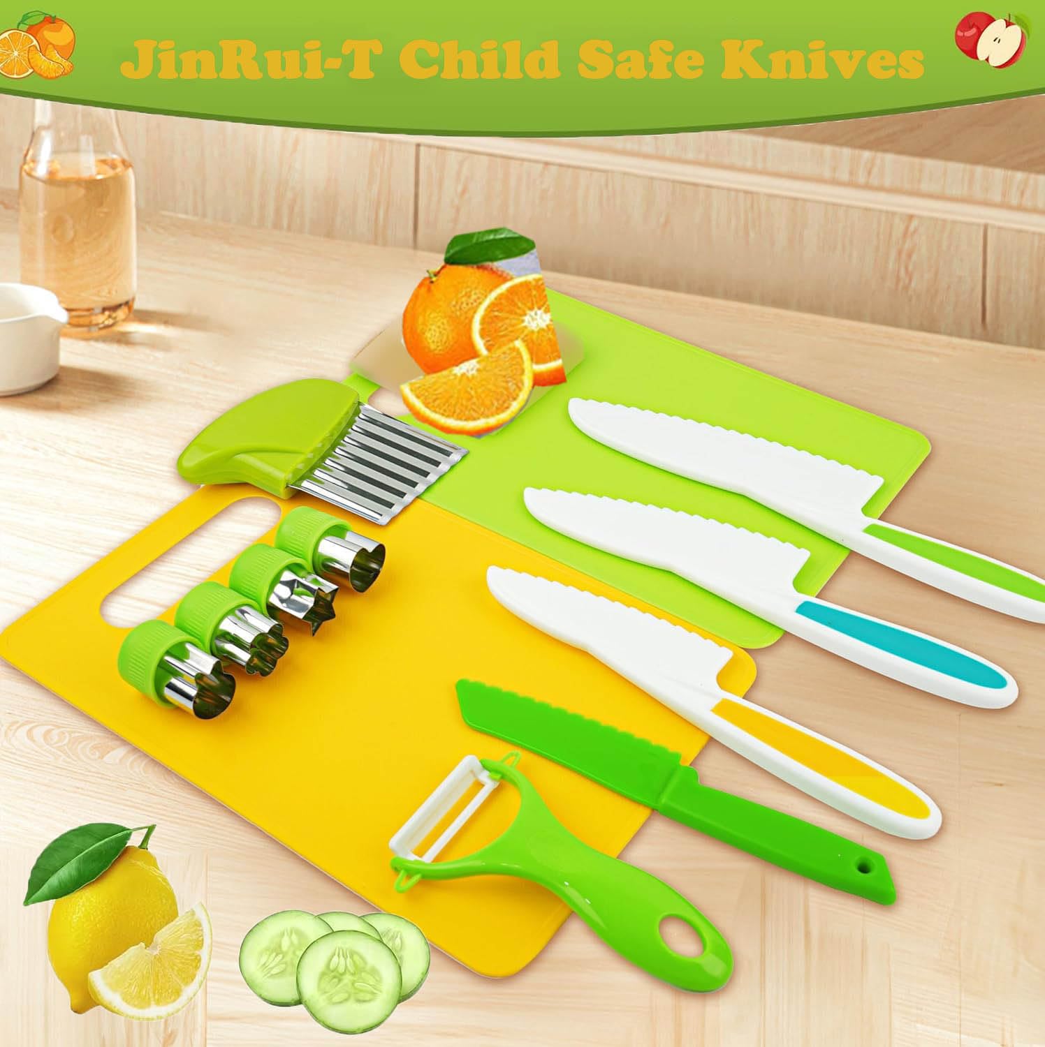 JinRui-T Lot De 13 Couteaux De Cuisine En Plastique Pour Enfants – Set De Découpe Sécurisé Montessori Avec Planche Et Emporte-pièces