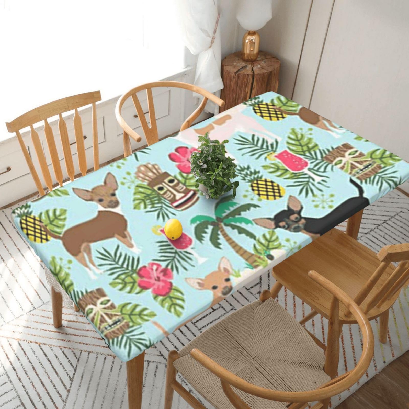 BNVSADC Chihuahua Dog Pineapple Printed 5FT Tablecloth Polyester Kitchen Water Resistant Table Cloth Dining Table Decoration Table Covers, 152x76 CM