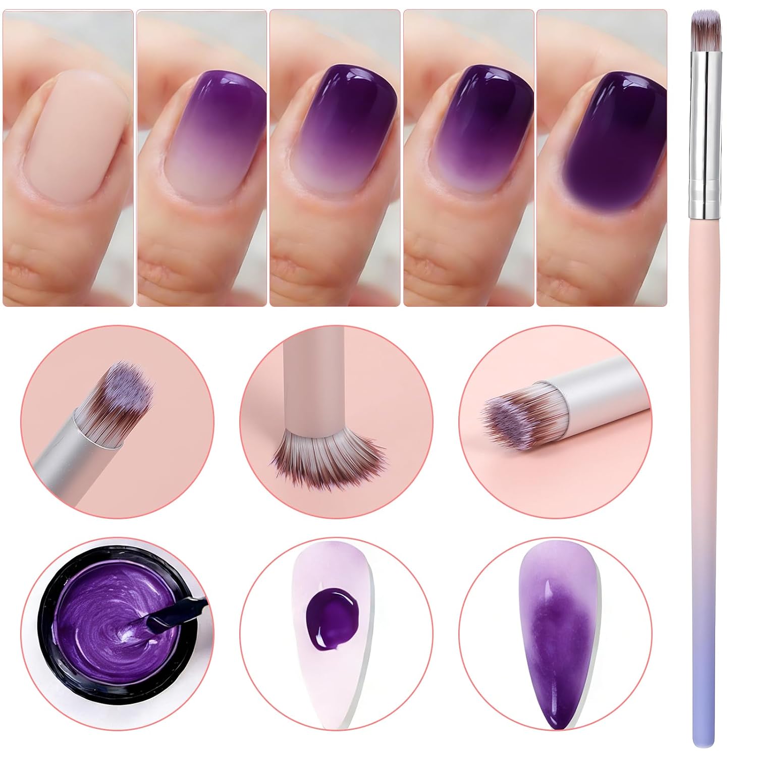 Molain 9 Pcs French Tip Nail Brushes Set, Ombre Nail Brush and French Tip Brush Oblique Head and Moon Shape with Wood Handle for Gel Acrylic Nail Art Nails Tips Painting Drawing Pen