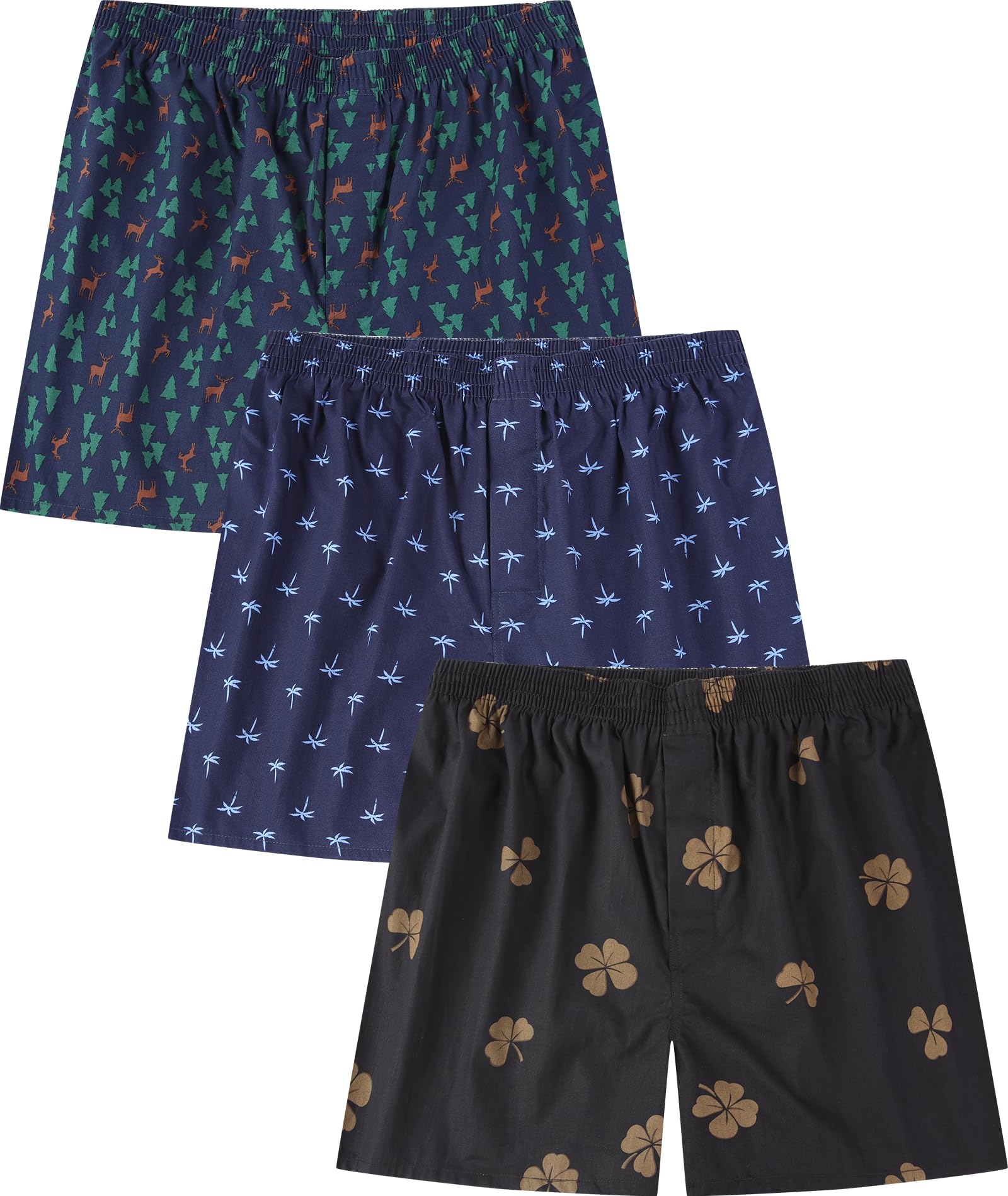 Men's Boxers Underwear 100% Cotton Printed Woven Boxers for Men Pack