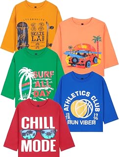 T2F Boys Cotton Oversized Fit Drop Shoulder T-Shirt (Pack of 5) Price In India