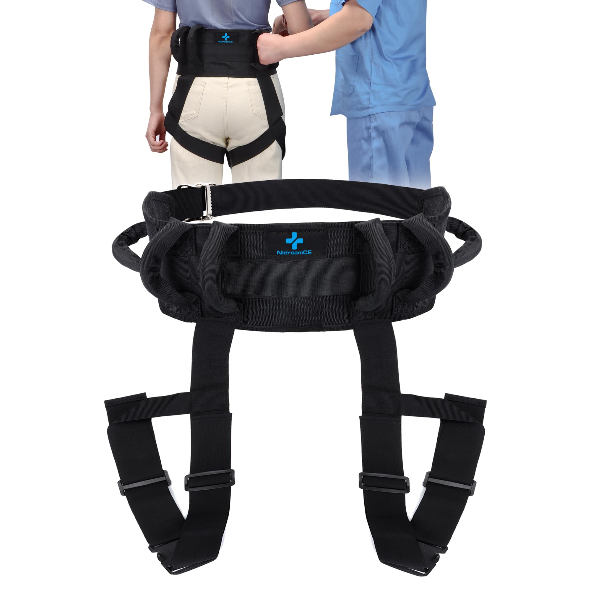 Cinturón de Transferencia para Escaleras con 6 Asas, Ayuda para Caminar para Niños y Adultos Mayores, Seguridad Anti-Caída con hebilla ajustable, Ideal para Entrenamiento de Movilidad