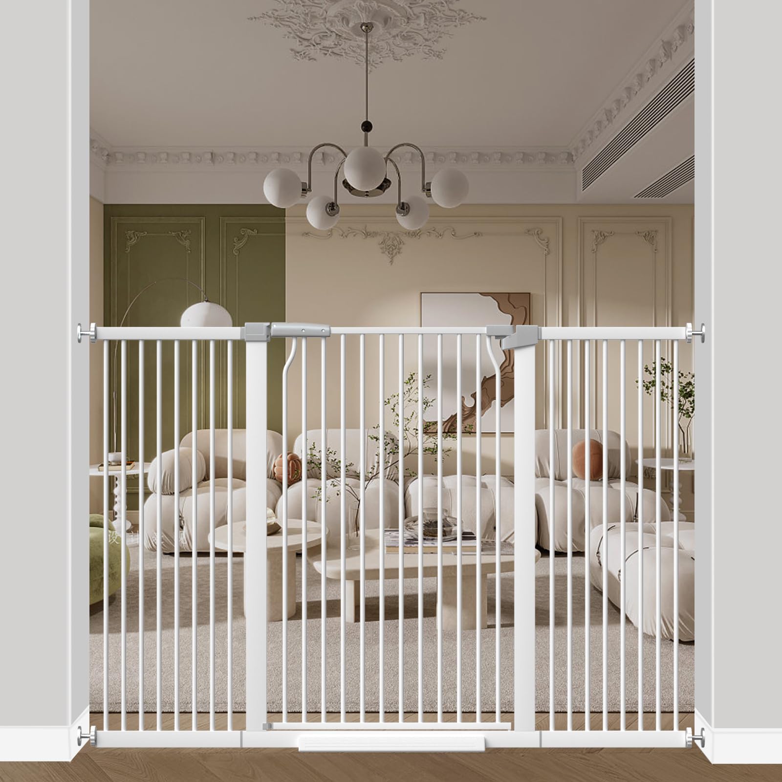 Qonimm 40.55" Extra Tall Baby Gate -57.5"-60.2" Extra Wide Baby Gate Pet Gate for Stairs and Doorways-1.37" Ultra Narrow Spacing Pressure Mounted Dog