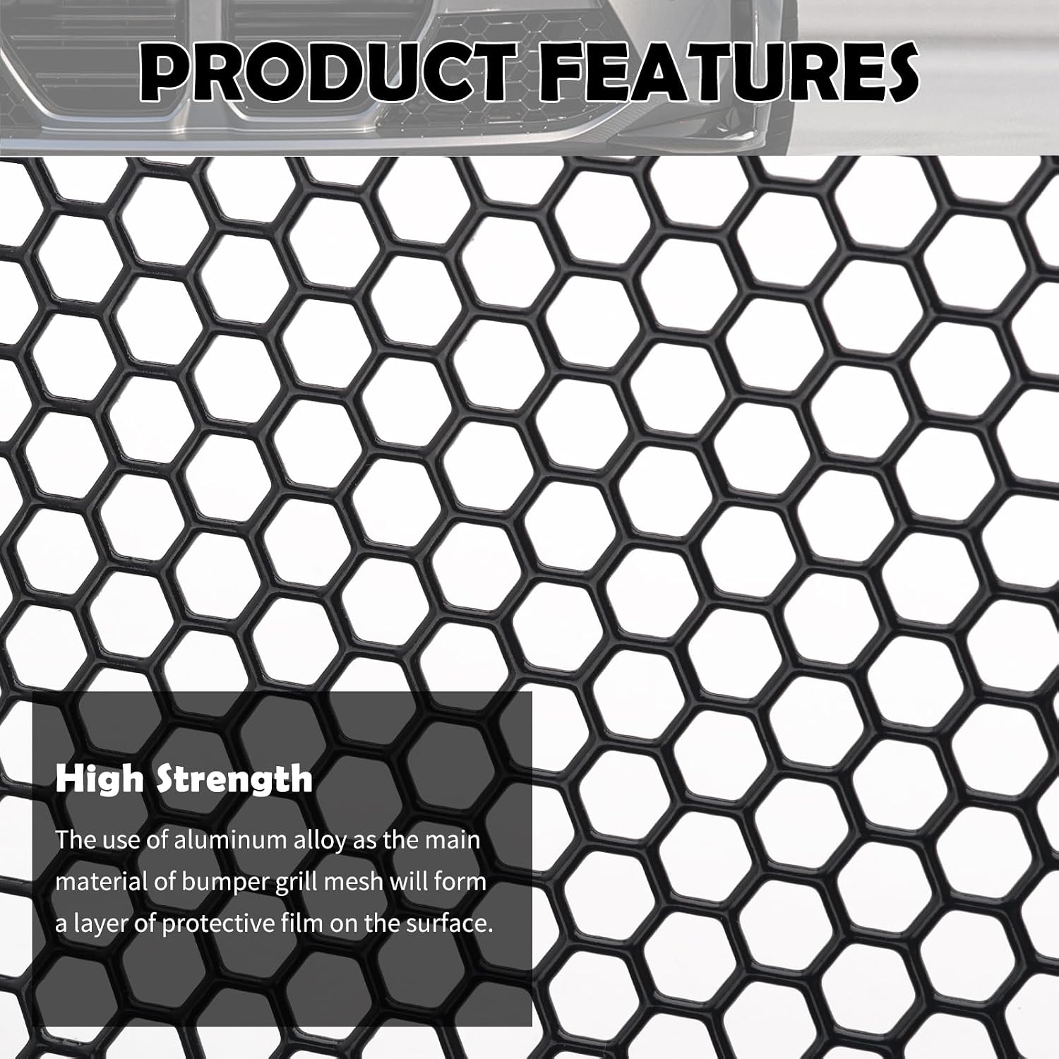 40x13" Car Grill Mesh for Bumper,Cuttable Metal Mesh Grill with 6mm Honeycomb Meshes Eyelets for Blocking Stones/Branch,Aluminum Alloy Car Metal Meshes Screen Grille Inserts (6mm Hexagonal/Black)