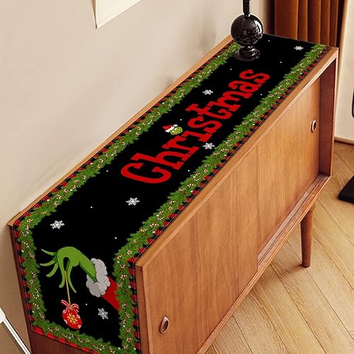 Miniatura 3 de Nepnuser Merry Grinchmas Camino de mesa para elfo de invierno, decoración de fiesta de Navidad, hogar, cocina, comedor, decoración interior