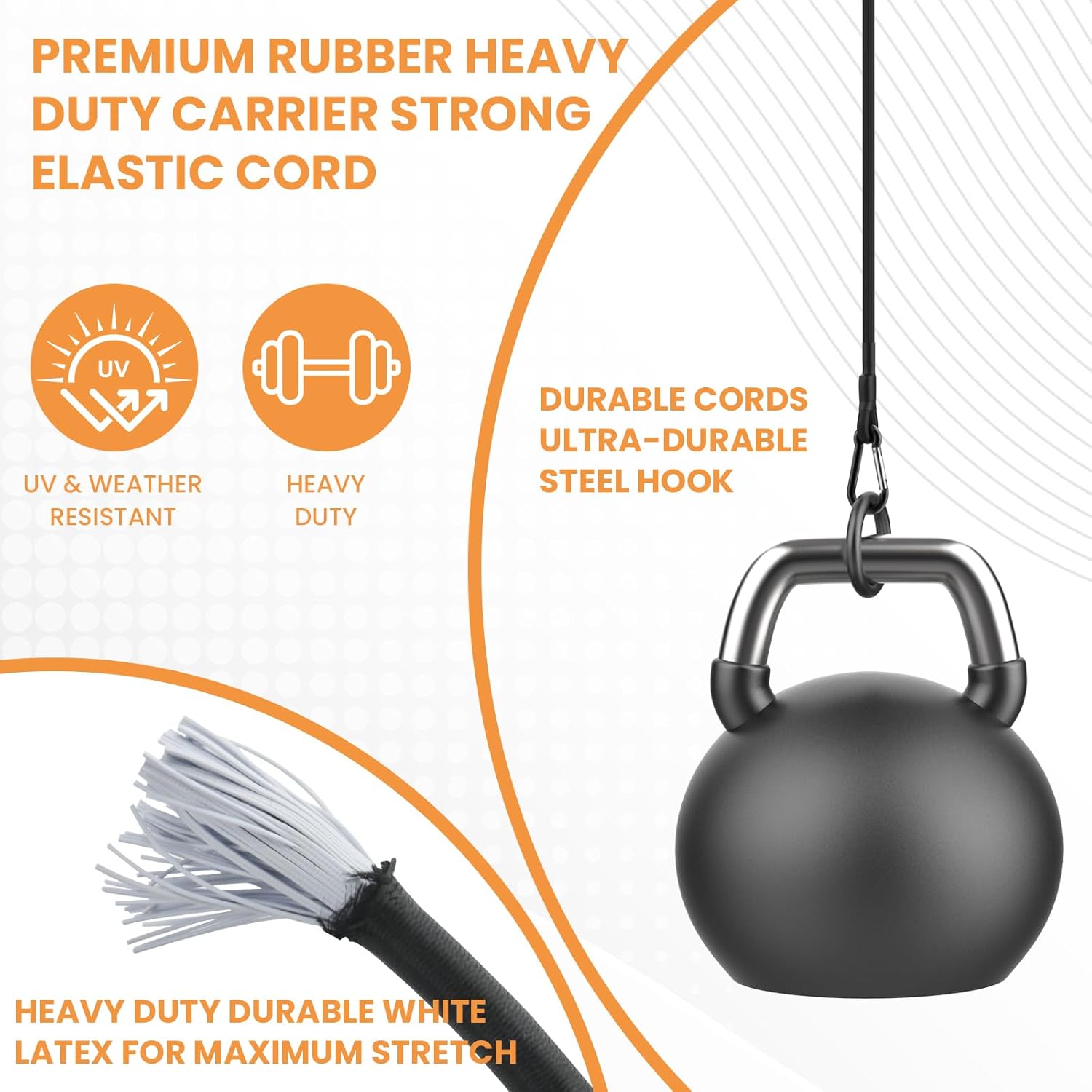 8 Pcs Bungee Cords with Carabiner, 5/16" Superior Latex Heavy Duty Carabiner Bungee Cord, Black Strong Elastic Rope Assortment Includes 8" 12" for Camping Tarps Bike Rack Tent
