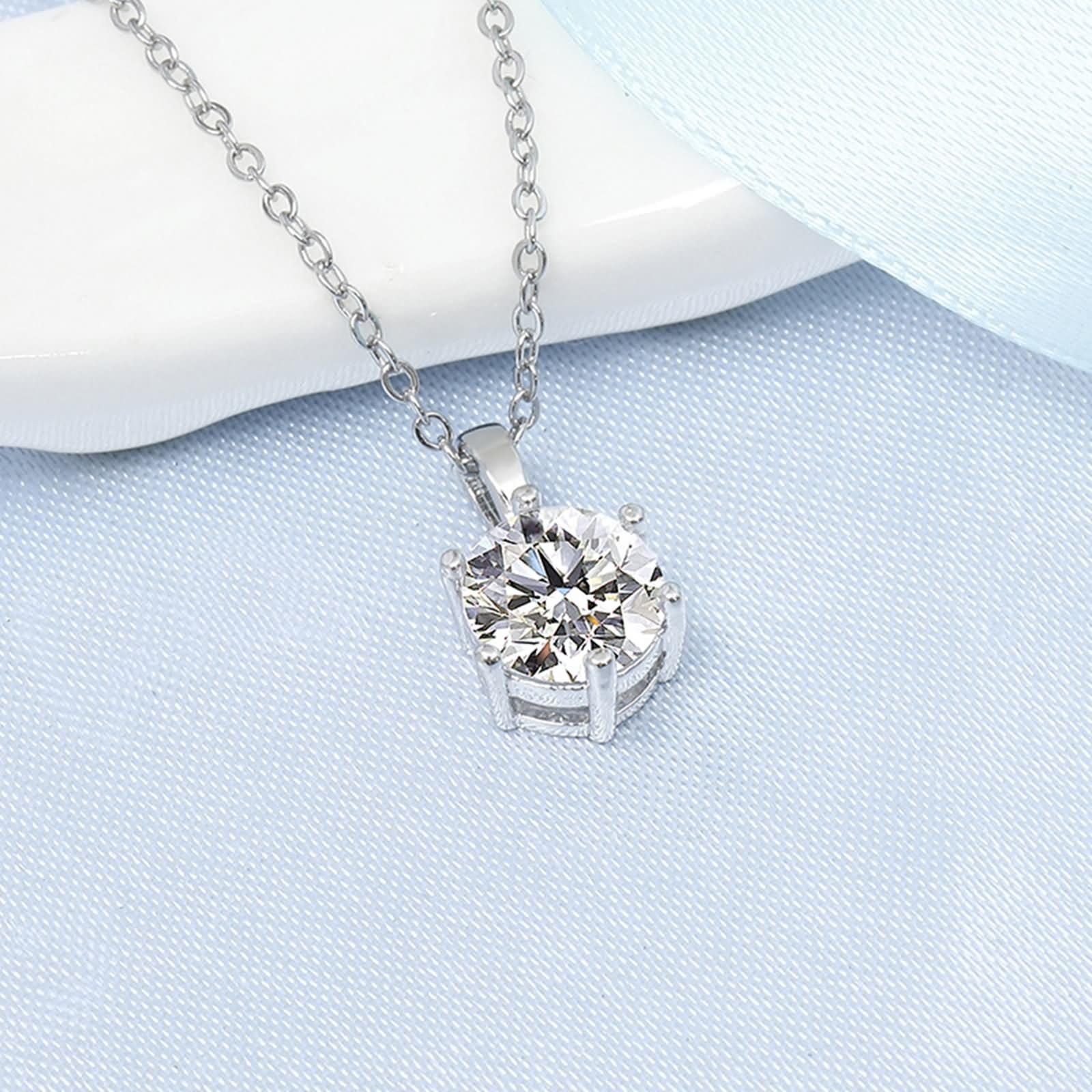 Collar de Mujer Oro Blanco 9 Kilates / 14 Kilates / 18 Kilates, Redondo con Diamante Creado, Colgante Collar de Plata para Mujer