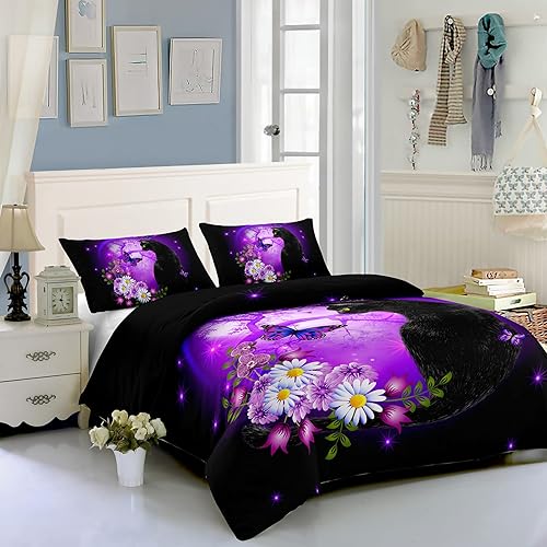 Miniatura 29 de Cartoon Cat Comforter Cover Set - Queen Size, Gradient Line Cat Bedding Set with Zipper for Kids Teens Boys Girls Adult Room Decor - 1 Quilt Cover 2