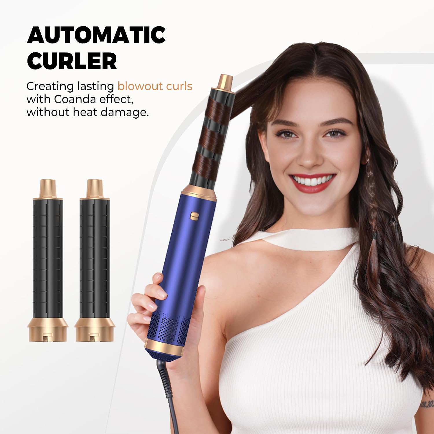 5 in ONE Hair Dryer Brush, Blow Dryer Brush Air Curling Iron, Ionic Hot Air Brush Round Brush Blow Dryer, 1.25 in Left&Right Hair Styler 100-120V