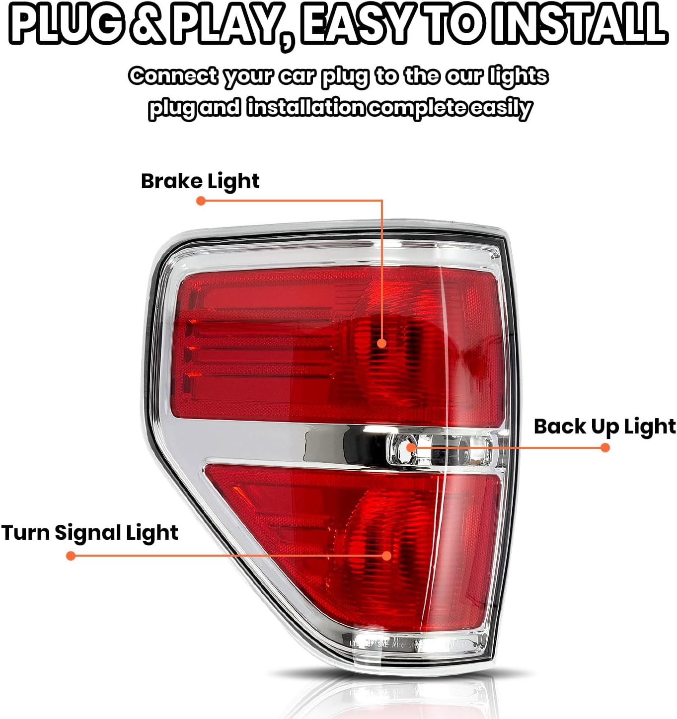 Tail Light Assembly Compatible with Ford F150 2009 2010 2011 2012 2013 2014 Chrome Trim Left Driver Side Tail Lamp Housing Replace BL3Z13405AB
