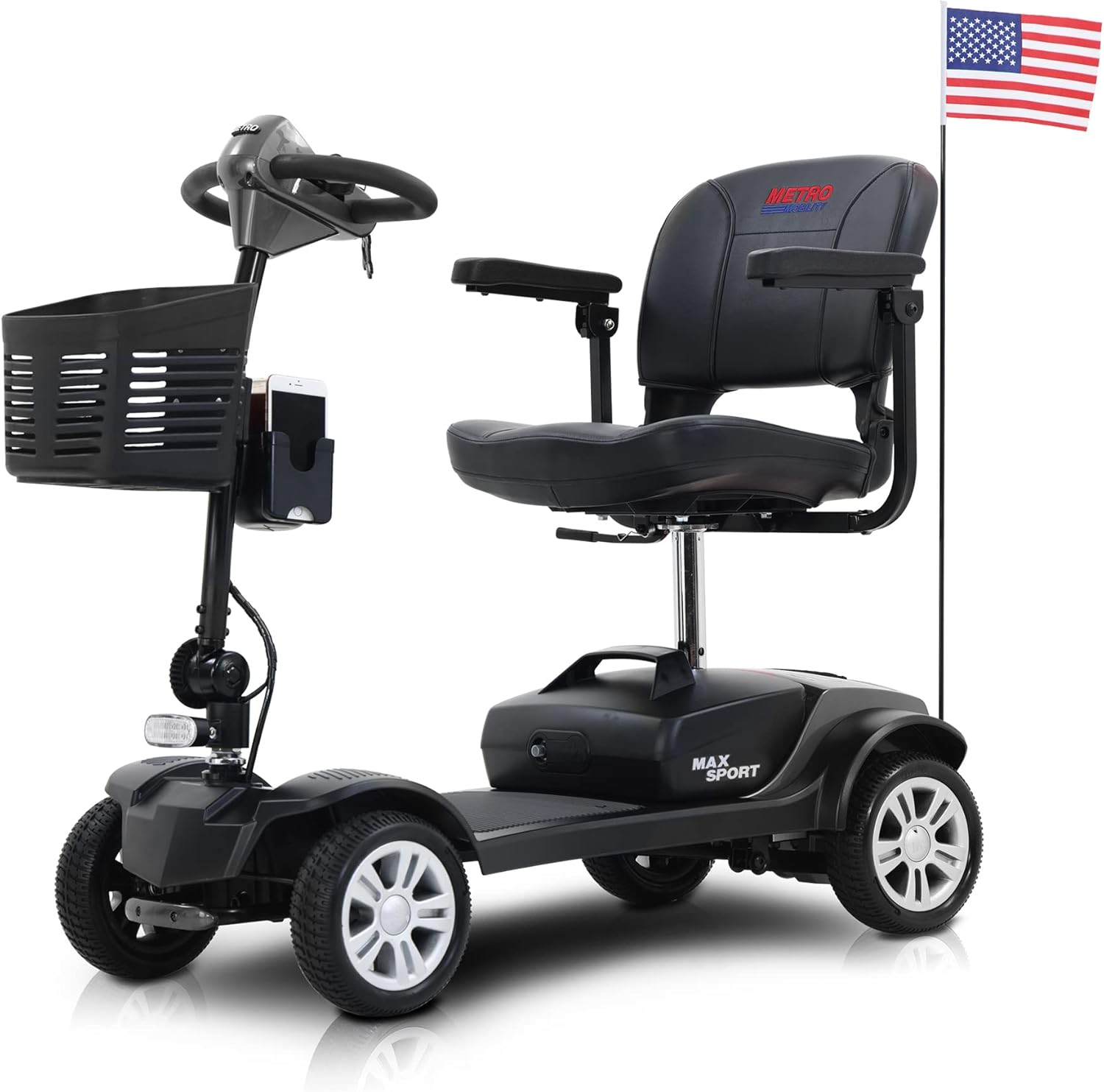 4 Wheel Mobility Scooters- Folding Electric Powered Wheelchair Device for Seniors Adults Elderly, Collapsible and Compact Heavy Duty Mobile for Travel with Basket (Max Sport, Grey)