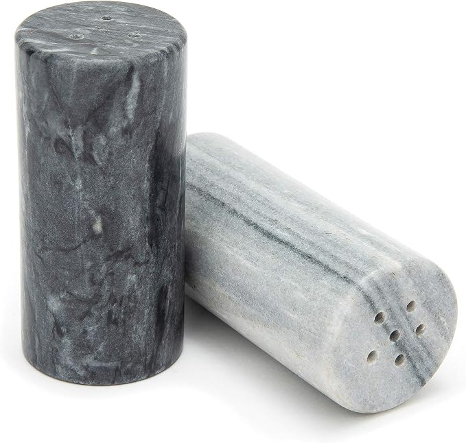 Fox Run White and Black Marble Salt and Pepper Shaker Set, Set of 2 (White/Black)