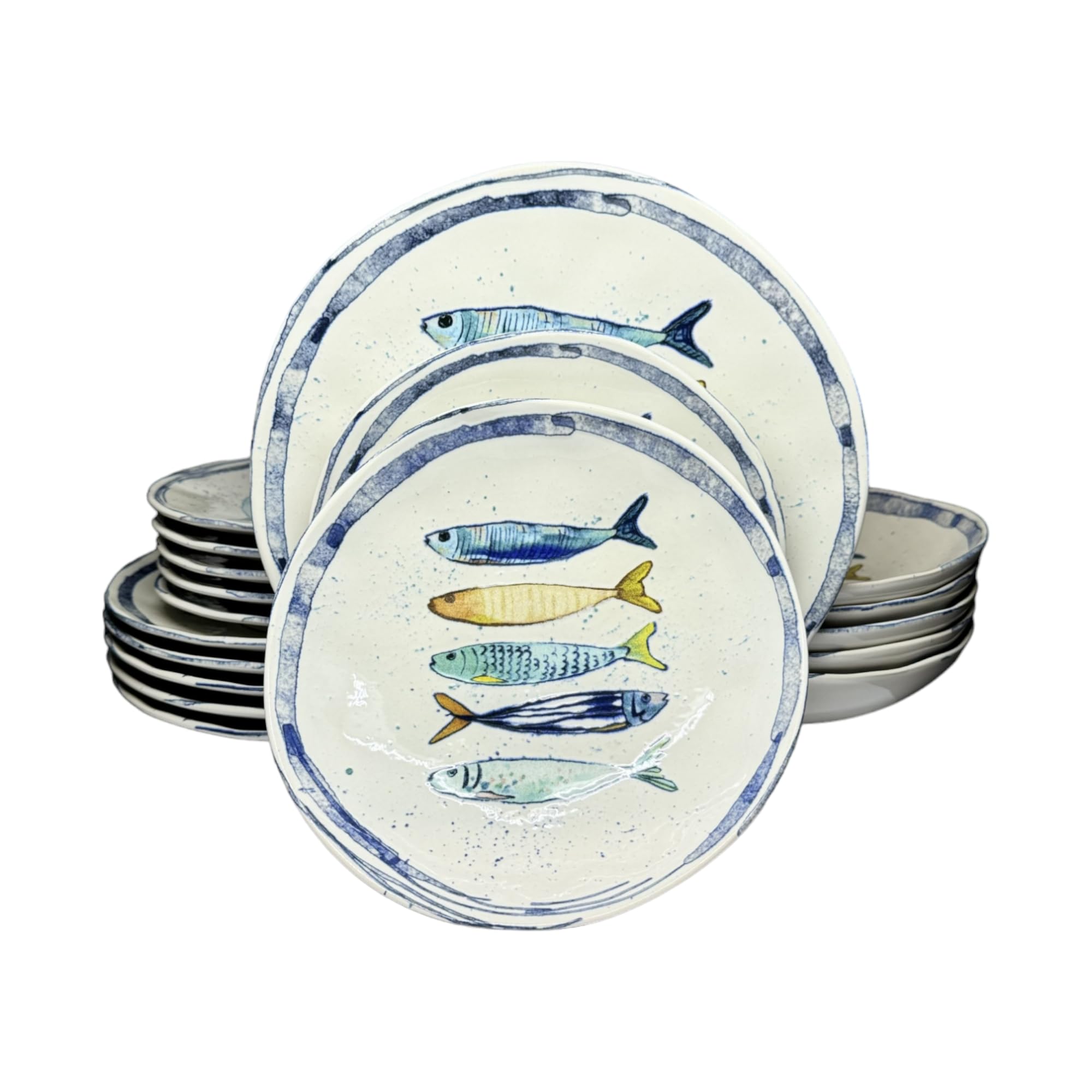 La Mediterránea Stoviglie 18 Pezzi, Per 6 Persone; 6 Piani Grandi 26 Cm; 6 Dessert 20 Cm; 6 Fondi Zuppa o Insalata 20 x 5 Cm