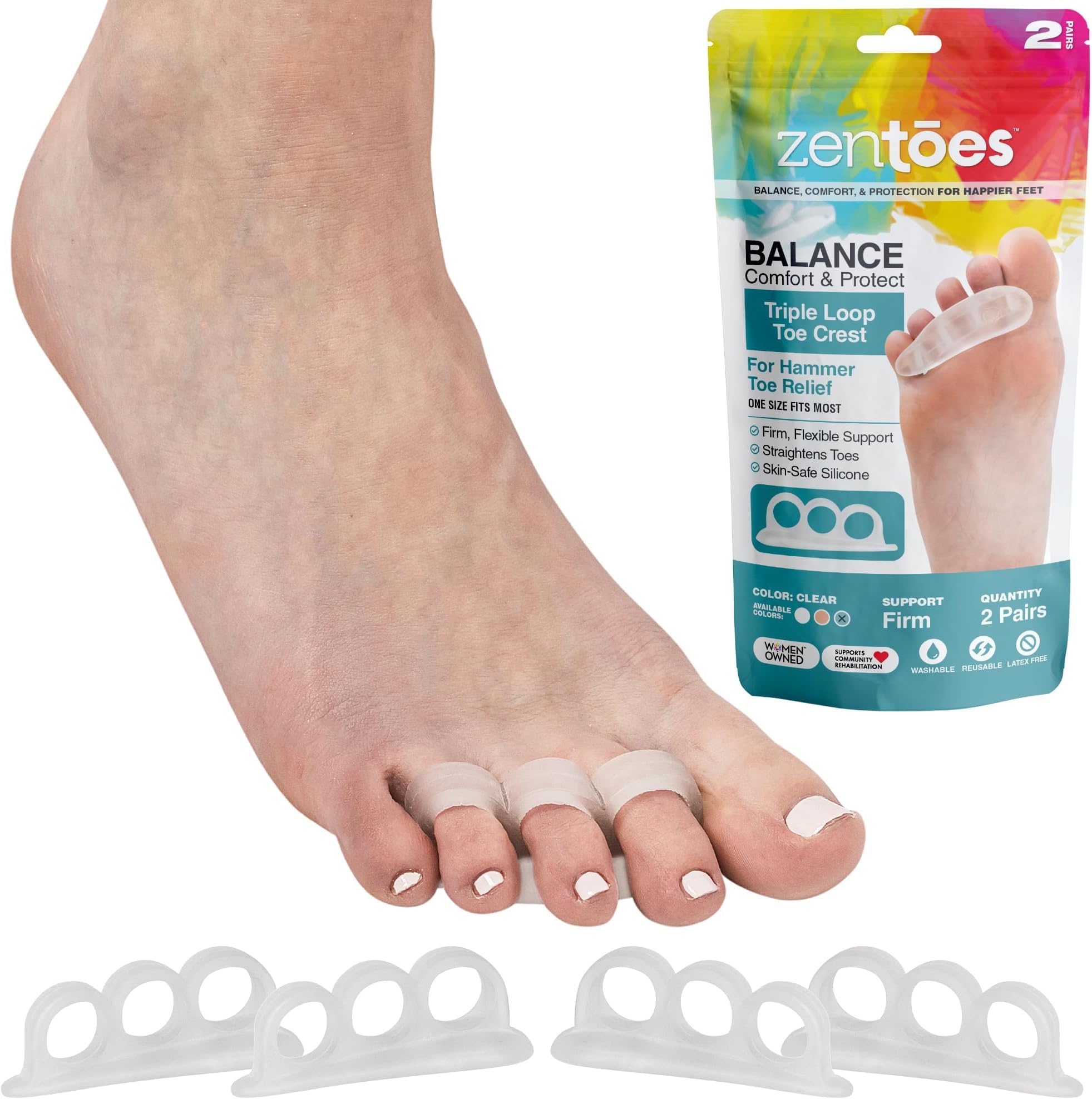 Hammer Toe Corrector, Triple Loop Gel Toe Spacers, 4 Pack