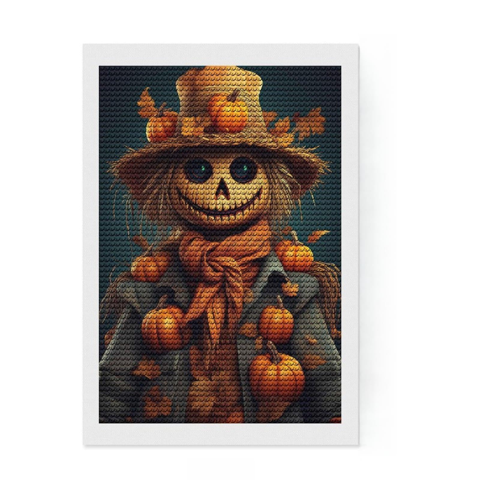 Junmoney Smiling Scarecrow with Pumpkins 5D Diamond Painting Kit 8"x12", Easy to Enjoy, Cute Room Decor, Full Kit Included, Creative Gift Idea
