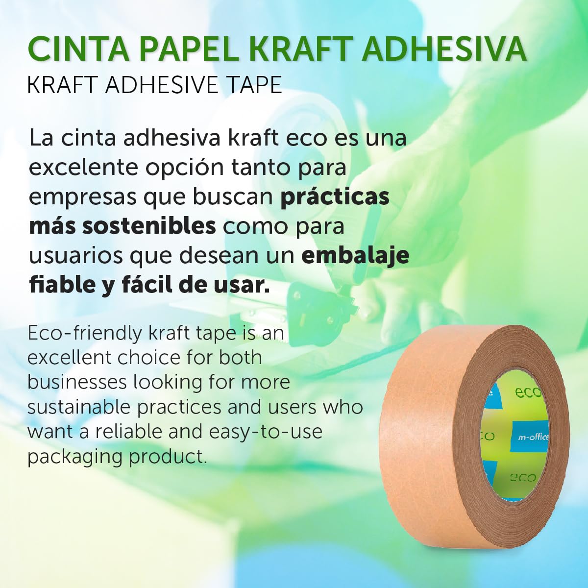 m-office Cinta Adhesiva Papel Kraft, Cinta de Embalar Adhesiva para Embalaje de Cajas, Envíos, Mudanzas y Manualidades, Cinta de Papel Embalaje, Cinta Marrón Papel Kraft (1 ud, 50mmx50m)
