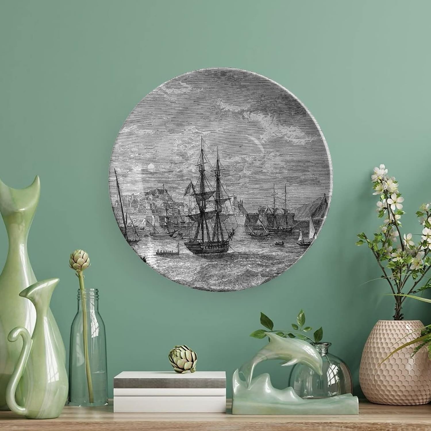 XISUNYA 7 Inch Decorative Plate, Antique Porcelain Plate, History of France Elba Print Ceramic Wall Hanging Decor Accessory for Dining Table Tabletop Home Decor