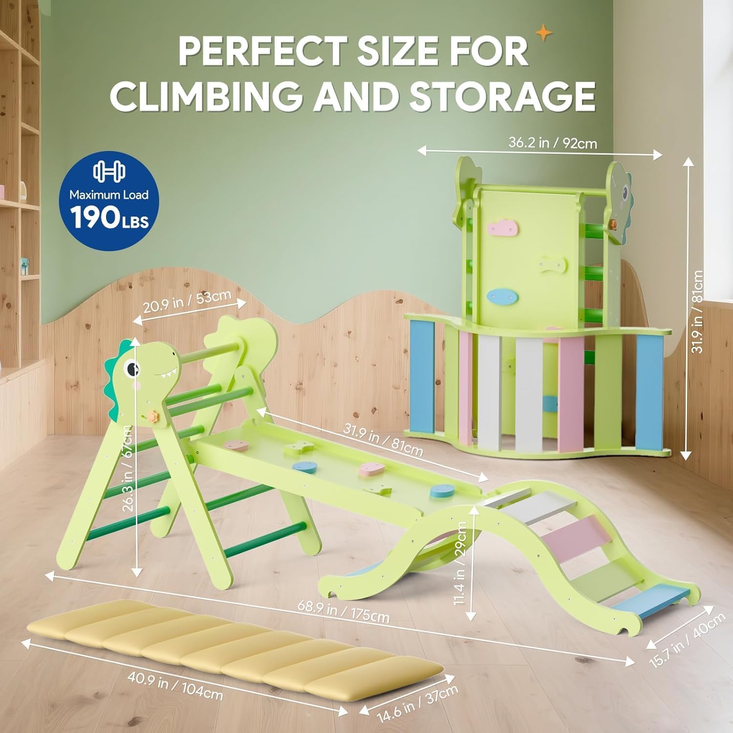 LOVIVO Kletterdreieck Indoor Set 9-in-1 inklusive Klettergerüst Indoor, Kletterbogen & Kissen | Klappbares Holz Klettergerät, Montessori Kletterset für Kleinkinder 1-3 Jahre, Krippe & Zuhause