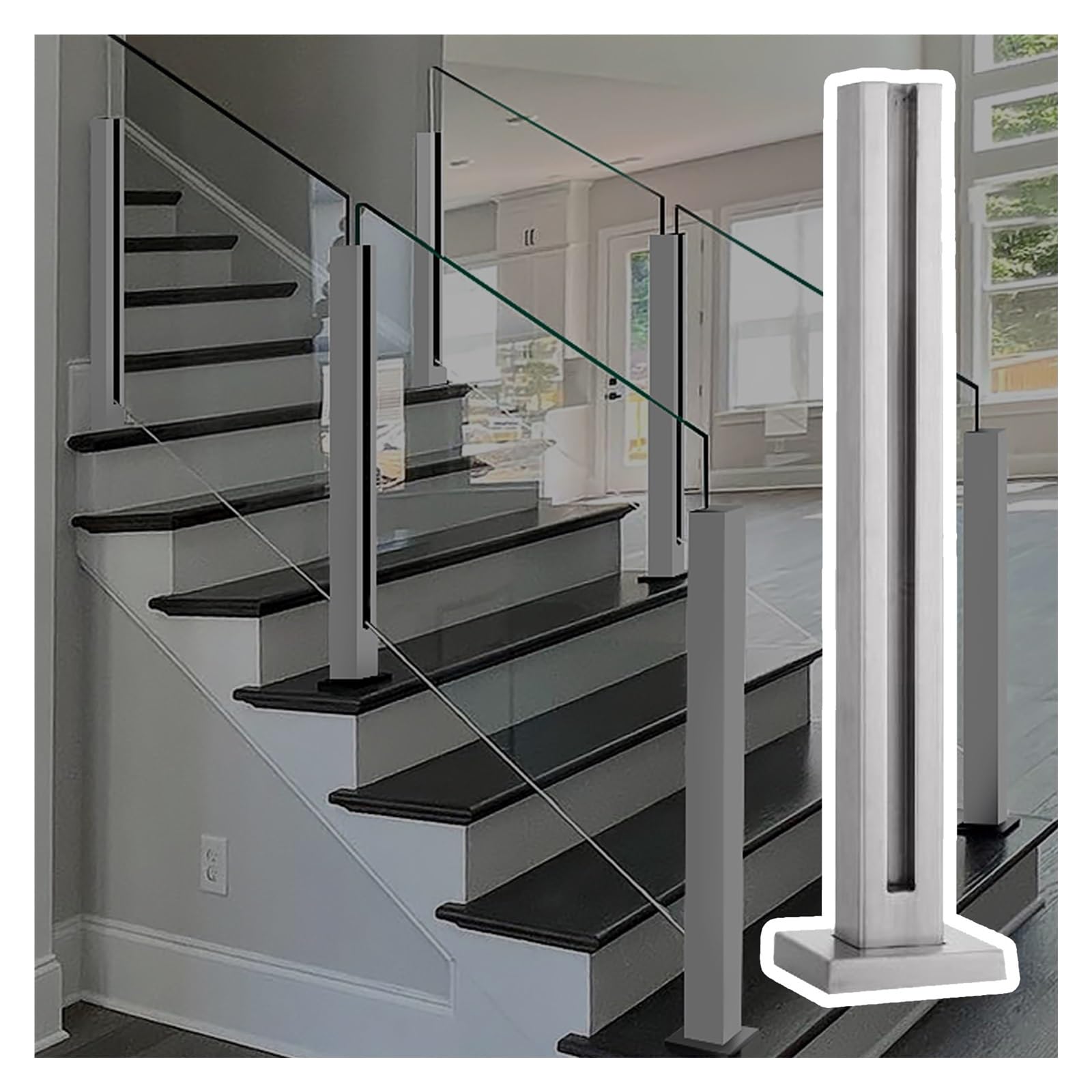 Poste cuadrado de acero inoxidable para uso en interiores y exteriores, altura ajustable de 60 a 105 cm, perfecto para balcones, escaleras y jardines
