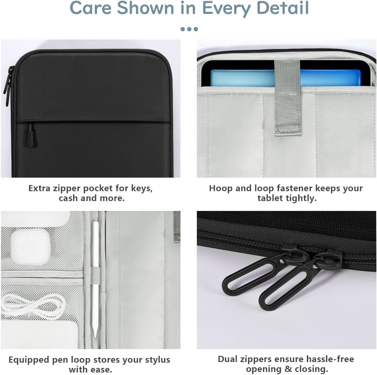 Dadanism 9-11 Inch Tablet Sleeve Padded Carrying Case for iPad (A16) 11th Gen 11", iPad 10th Gen 10.9", i-Pad Air/Pro 11", i-Pad Air 5/4 10.9", i Pad 9/8/7th Gen, Galaxy Tab A9+ Plus 11",Black - Image 5