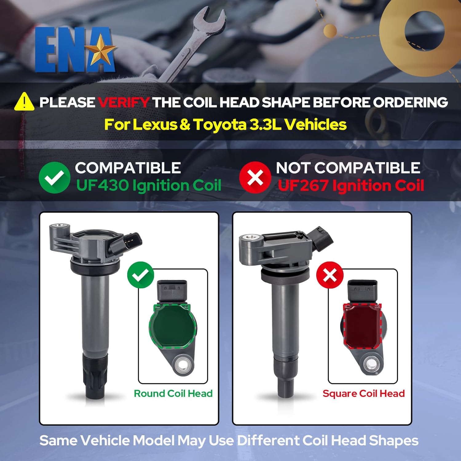 ENA Set of 6 Ignition Coil Pack with Spark Plug 3.3L 3.3 V6 2004 2005 2006 2007 2008 Compatible with Lexus Toyota Camry Sienna Solara Highlander ES330 RX330 RX400h for C1452 UF506 UF430 4504