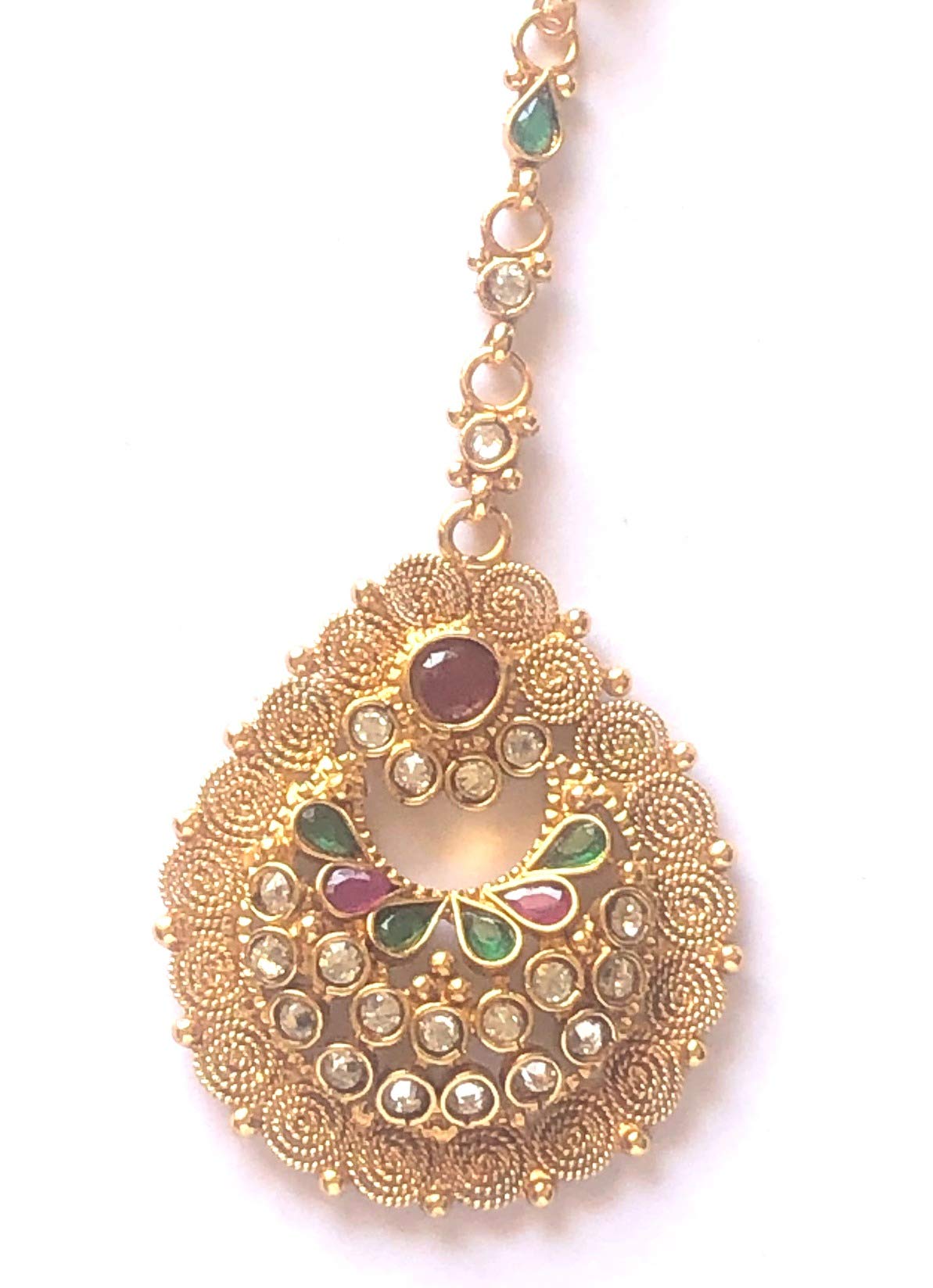 Adiva Maang Tikka Maang Teeka Copper Alloy Bridal Mang Tika Bindi Nethi Chutti Papidi Billa Tikli