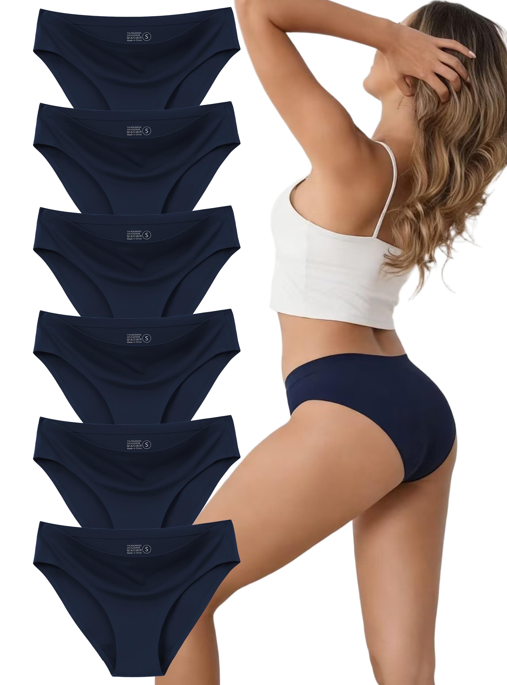 Women's Seamless Underwear Stretch Bikini Panties No Show Invisible Hipster XS to 3XL 6 Pack