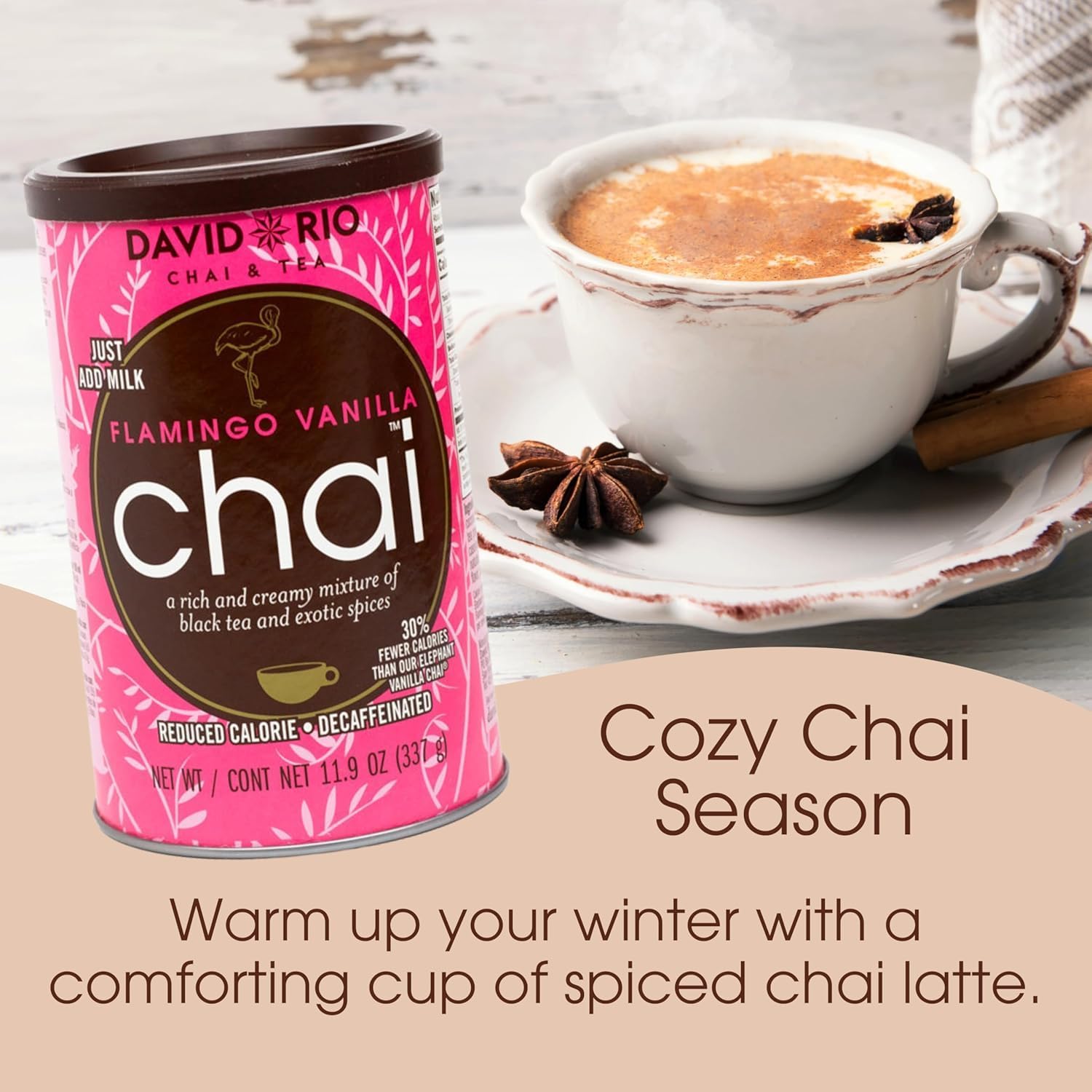 DAVID RIO Chai Flamingo Vanilla™ Decaf Reduced Calorie (Etichetta Ita) 337g