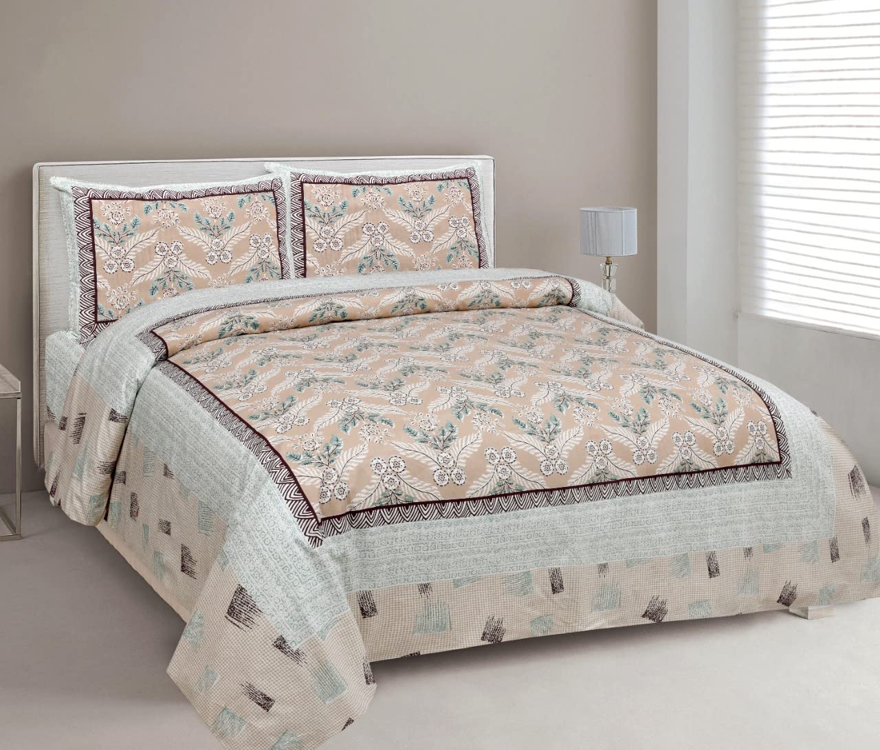 MAFATLAL Pure Cotton Floral Jaipuri King Size Bedsheet with 2 Pillow Covers- 144TC | Homedecor | Gift Item | Bedroom Décor (B09YV3WDS7) Amazon Price History, Amazon Price Tracker