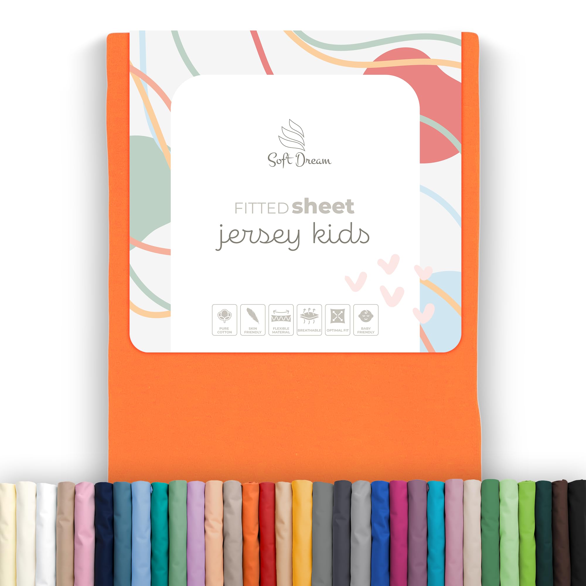 Soft Dream Fitted Sheet 90 x 160 cm Orange – 100% Combed Cotton Jersey – Premium Quality – Fitted Sheet for Junior Bed – OekoTex Certified – Made in EU – 90 x 160 cm Orange