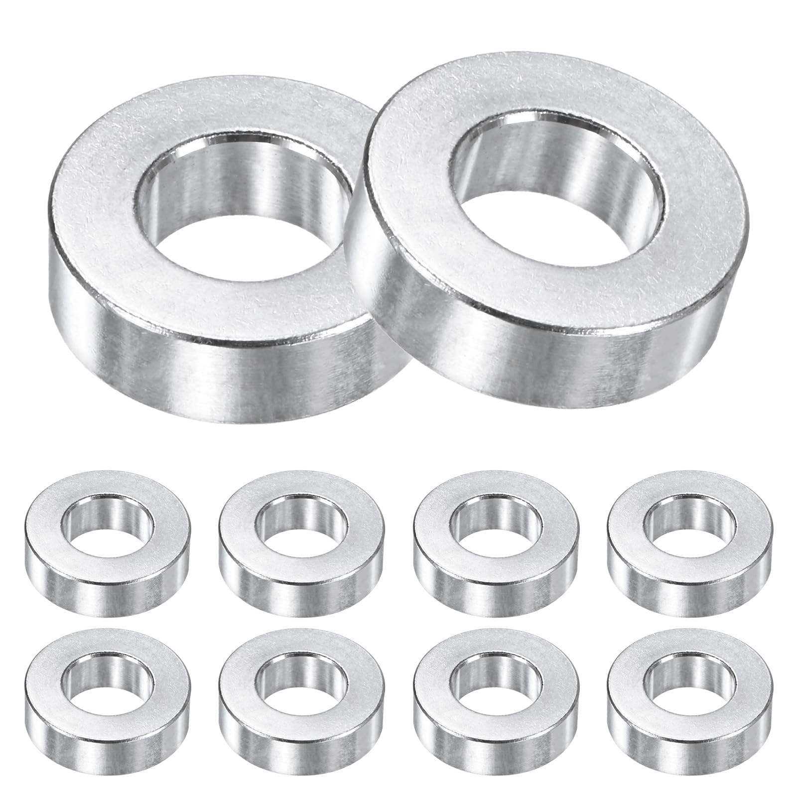 M METERXITY 10-Pack M10 Aluminum Spacers 10.5mm ID x 20mm OD x 6mm l Metal Screw Standoff Bushing Plain Finish Round Spacer Aluminum for Screws Bolts