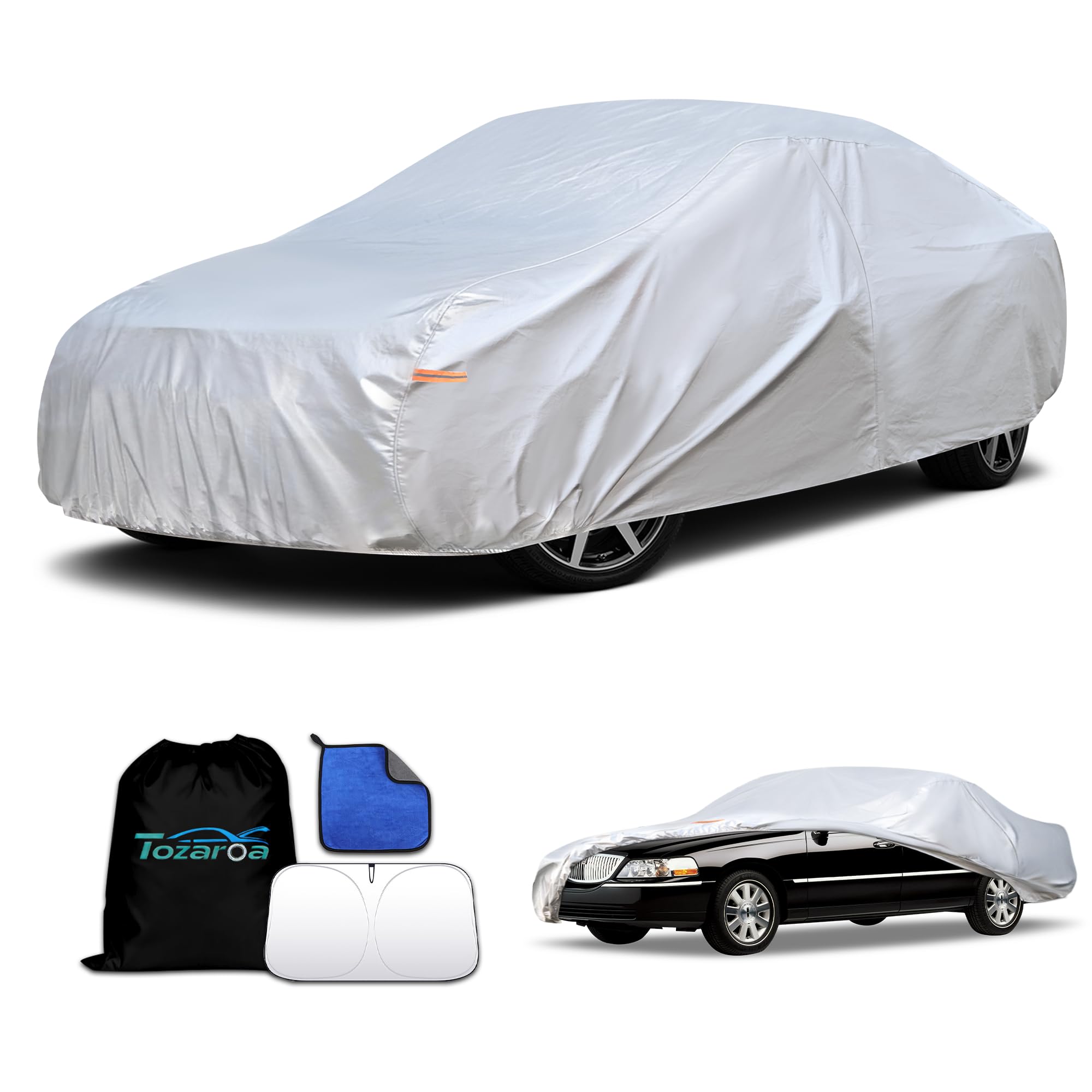 Car Cover Waterproof All-Weather,Heavy-Duty Outdoor Full Exterior Automobiles Snow Cover for SUV 181-190 inch,with Sun Visor,Anti-Scratch Cotton Lining & Zippered,Towel&Storage Bag — view 23