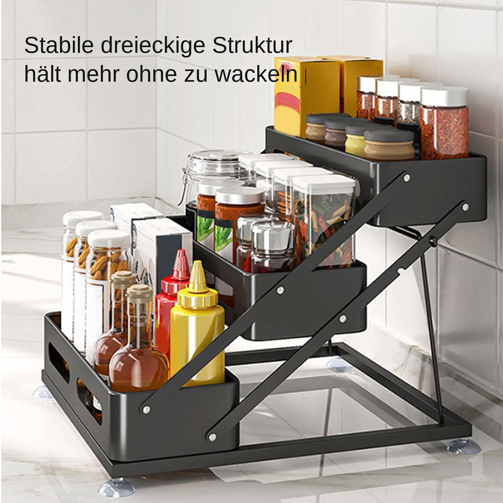 Stapelbare mehrschichtige Gewürz-, Küchentheke und Speisekammer-Aufbewahrung, platzsparendes Design für Gewürze und Saucen, einfacher Zugriff, vielseitiger Kühlschrank- oder Schrankgebrauch