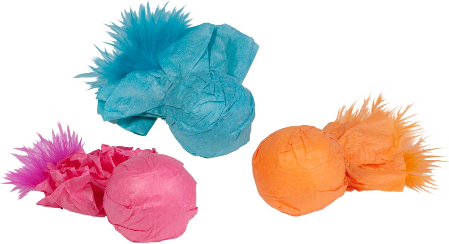Boss Pet Chomper Kylie's Brites 3-Piece Paper Ball Rattlers Toy with Feather for Pets