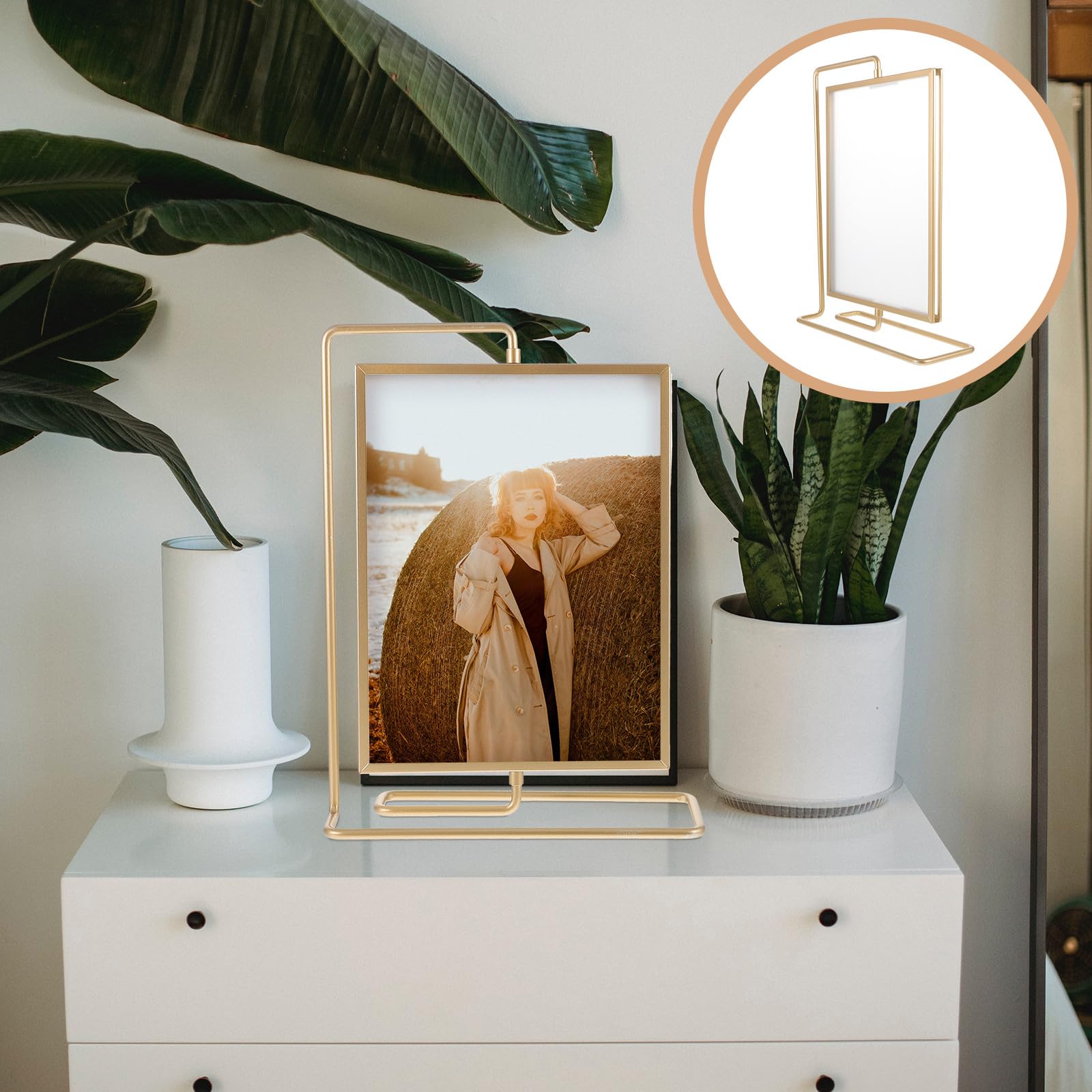 SOLUSTRE Marco de Fotos Giratorio Soporte para Fotos de Metal Dorado y Práctico Doble Cara y Acrílico de 6, 7 y 8 Pulgadas, Elegante para Decoración de Mesa