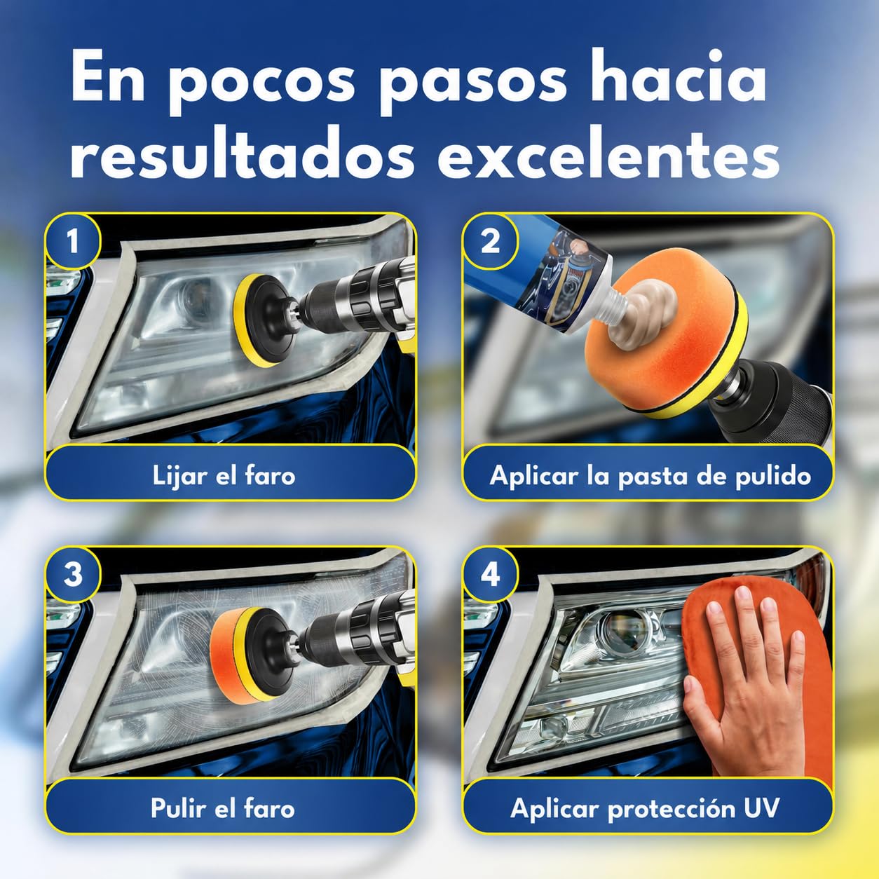 ATG kit pulido faros coche – Pulir faros coche con polimero liquido para faros y barniz faros – Para faros opacos coche y faros amarillos coche