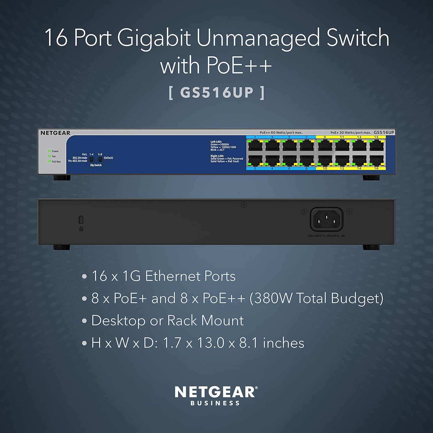 Gеt Sресіаl Prісе NETGEAR 16-Port Gigabit Ethernet Unmanaged PoE Switch (GS516UP) - with 8 x PoE+ and 8 x Ultra60 PoE++ @ 380W, Desktop or Rackmount, and Limited Lifetime Protection