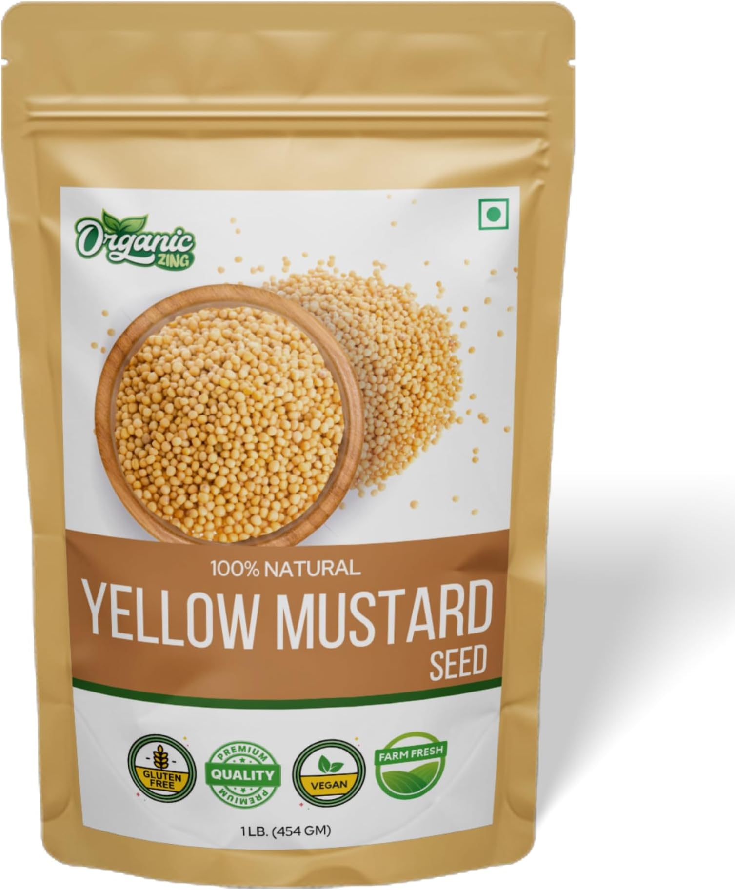 Organic Zing Organic Yellow Mustard Seeds | Whole Yellow Mustard Seed for Pickles & Cooking | 100% Raw Mustard Seeds (454 Gram)