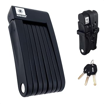 KRASER KR7022B Folding Bicycle Lock, Stainless Steel 360o Articulations, Transport Support, Secure Compact Foldylock Anti-Theft Portable Bike Chain Foldable 3.2ft Universal Bike Electric Scooter Ebike