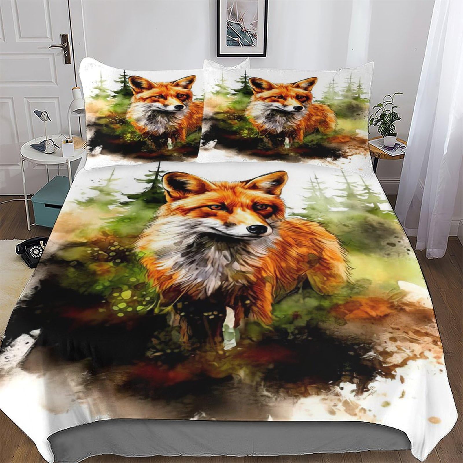 Parure de lit renard avec housse de couette 220x240cm et taies