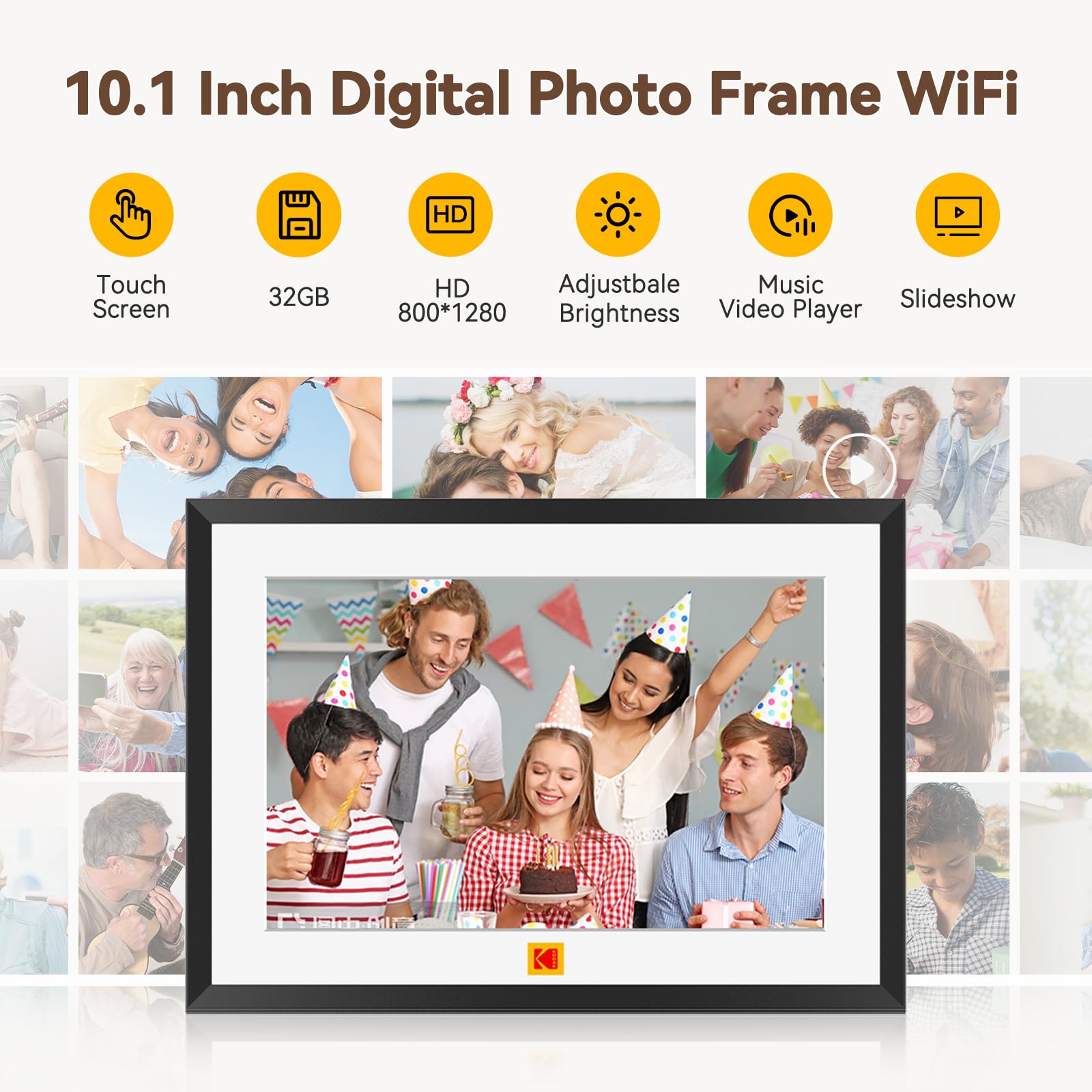 KODAK Cornice Digitale da 10 pollici con Batteria Li-ion da 4000 mAh, WLAN Cornici Digitali con Memoria da 32 GB, Touchscreen IPS HD, Rotazione automatica (10 pollici con Batteria)