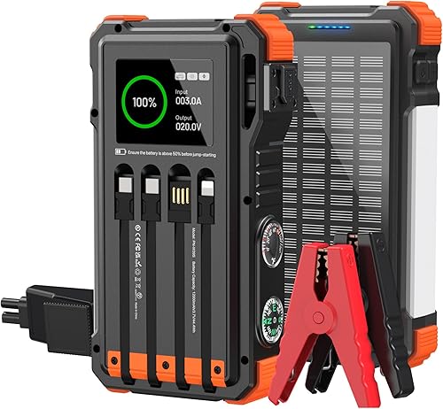 W39S - Arrancador solar de batería de automóvil, 5000A pico 12V caja de salto portátil para motores de gasolina de hasta 10.0 L y 6.0 L diésel,
