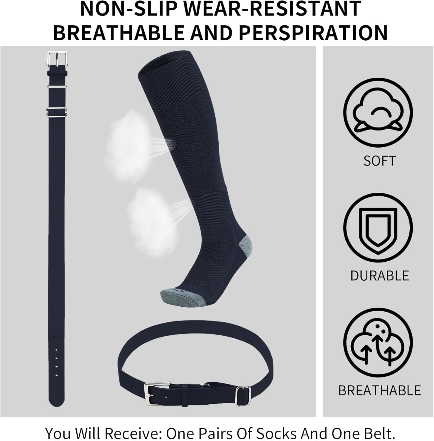 QBK Youth Baseball Socks & Belt Combo Set for Kids 2-16 Years -Softball/Tee Ball Accessories (1 Pair + 1 Belt, Unisex) - Image 2