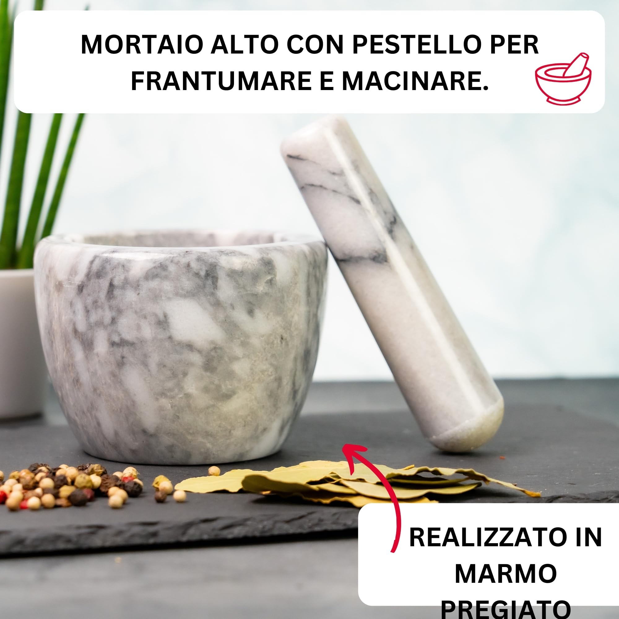 Westmark Mortaio con pestello in marmo, alto, diametro interno: ca. 7,5 cm, Gourmet, bianco/grigio, 69592260